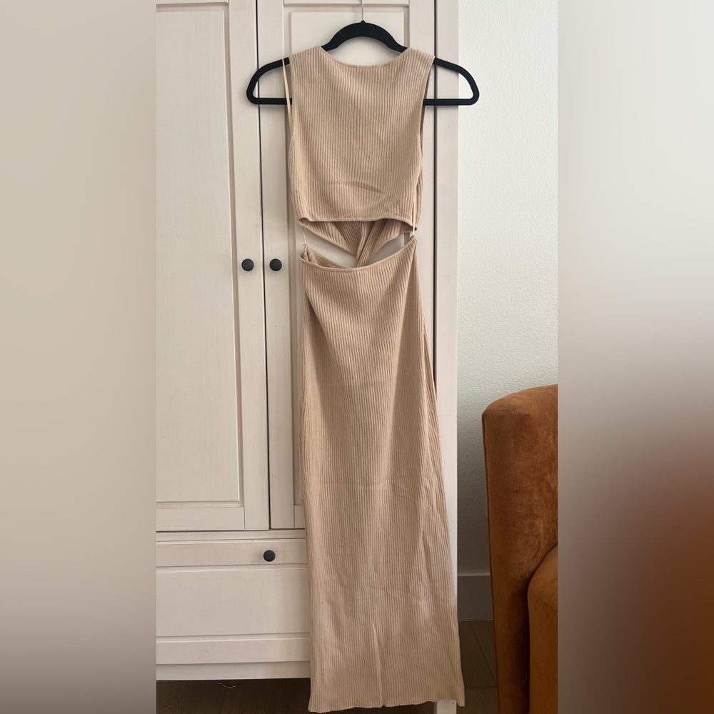 Bec And Bridge AUS 10 US 6 Riviera Twist Knit Ribbed Midi Dress In Sand - Picture 16 of 16